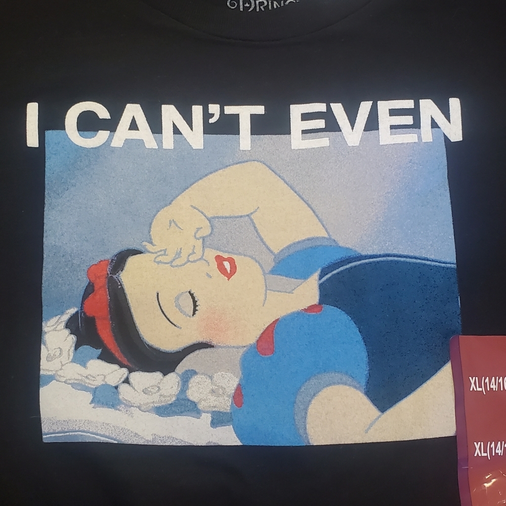 Girls Snow White "I Can't Even" Short Sleeve Graphic T-Shirt Size XL NEW